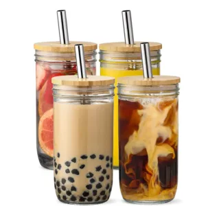 500ml Glass Cup with Lid and Straw
