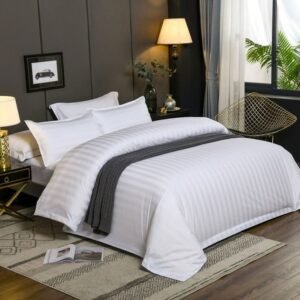 Luxury 4 Pc Pure White Striped Duvet Cover Set