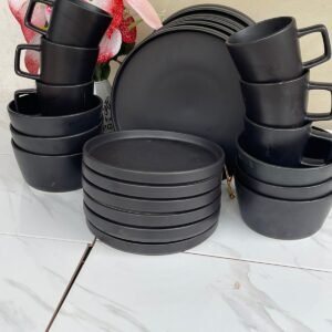 24pcs Matte Black Ceramic Dinner Set