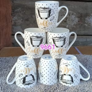 Coffee Print Ceramic Mugs 6 Pcs