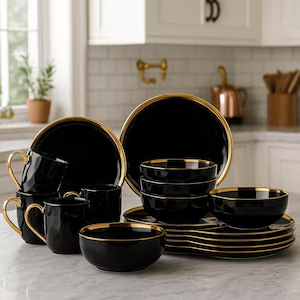 Black Marble Gold Dinner Set